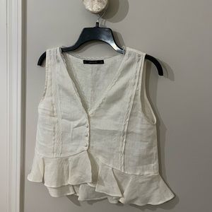 White Linen Boho Vest with Lace Detailing